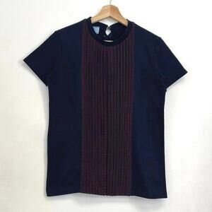 Prada Tuxedo Ruffle Tie Back Bow Cotton-Silk Luxury Designer Crewneck Tee Small